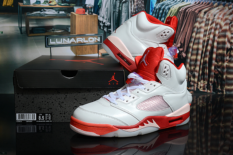 2021 Air Jordan 5 Retro White Red Shoes